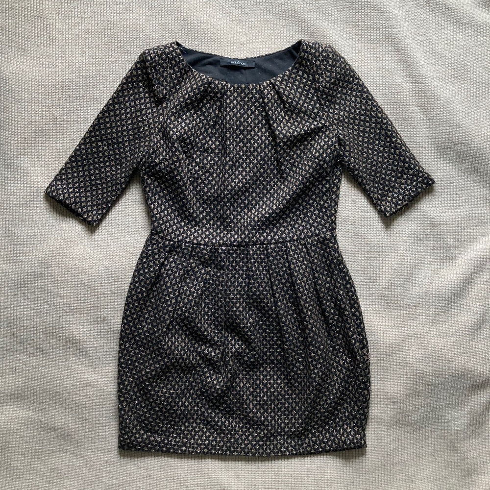 Black and Gold Cut Out Back Winter Mini Dress